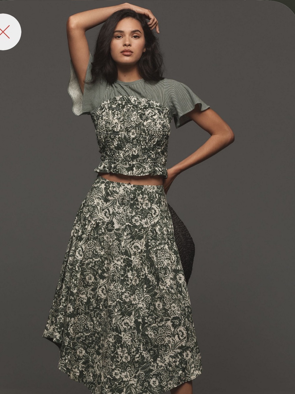 Anthropologie green smocked linen floral set size 14 and xl